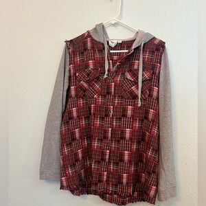 White Crow Plaid button up w/ hood size large
